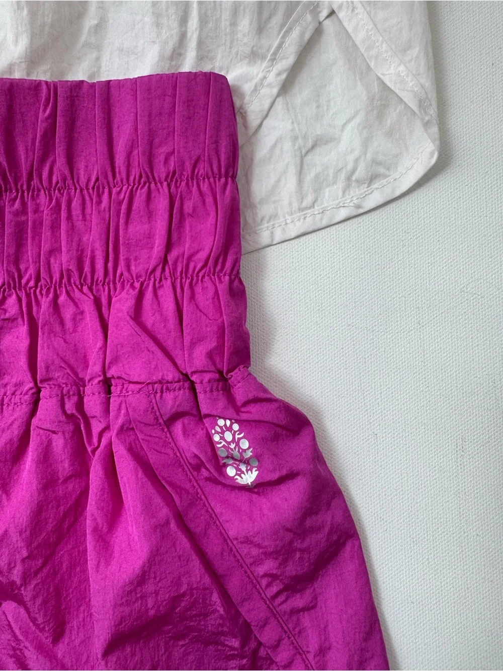 Free People Movement High Rise Smocked Running Shorts | White & Pink | Size S